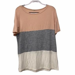 EASEL Short Sleeve Color Block Top Medium